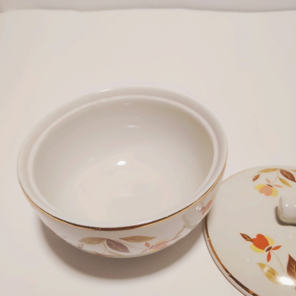 Hall's Superior Jewel Tea Autumn Leaf Drip Jar Bowl w/Lid Gilding Vtg Farmhouse - Picture 5 of 11